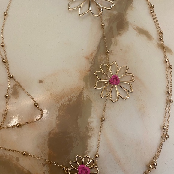 Elegant Gold and Pink Floral Back Necklace - Picture 7 of 10